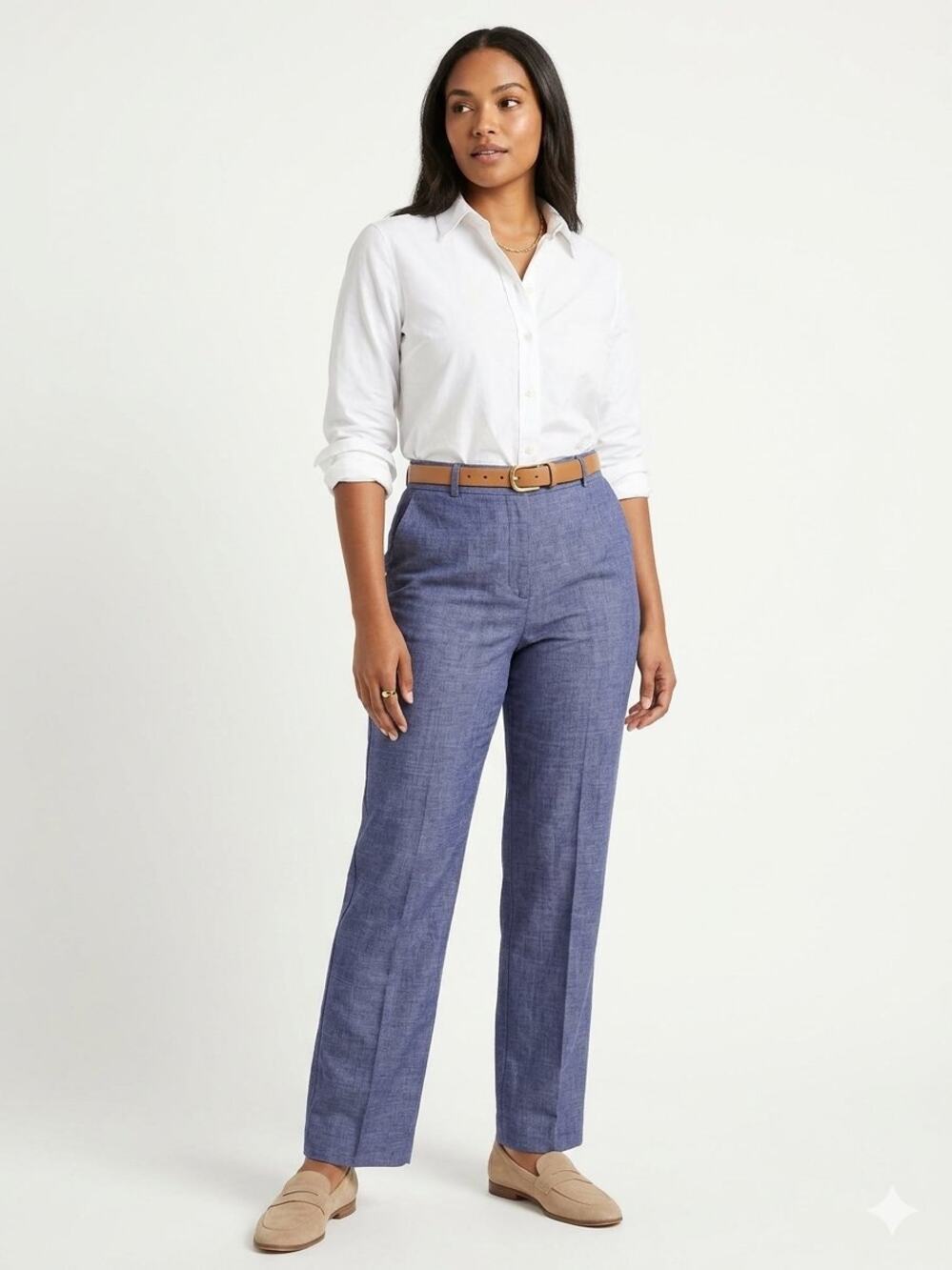 City Triangles Blue Faux Linen Tailored High Waisted Pants Size 5